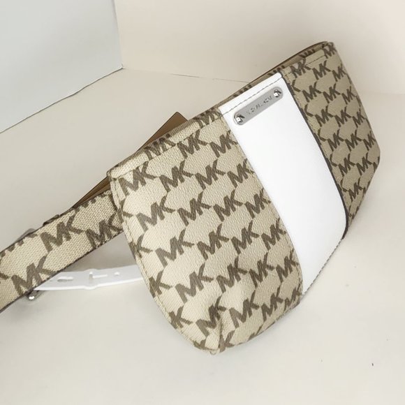 MICHAEL KORS Waist Belt Bag Fanny Pack Beige/White Signature Logo Size: S/M New - Picture 1 of 8